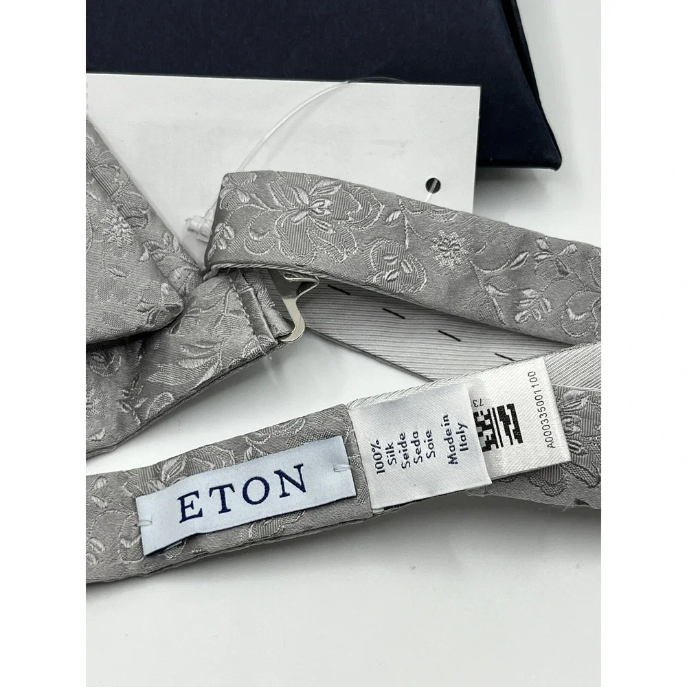 ETON mens Floral Jacquard Silk Bow‎ Tie Light Gray Self Tied New